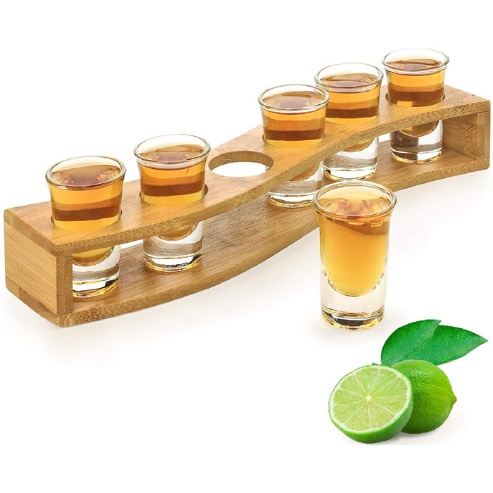 ZWISSLIV Shot Glass Set 1Oz/30Ml Shot Glass Holder Set. Bamboo Serve